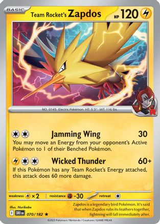Team Rocket's Zapdos (070/182) - Deck Exclusives