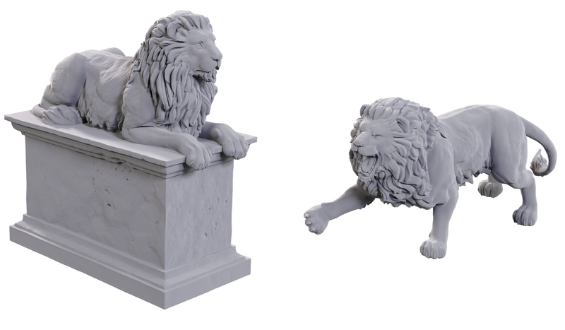 WizKids Deep Cuts Unpainted Miniatures: Stone Lion/Animated Stone Lion