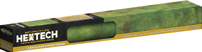 BATTLEFIELD IN A BOX: HEXTECH GAME MAT V1 DOUBLE-SIDED (GRASSLANDS/ARID/URBAN) 36X22