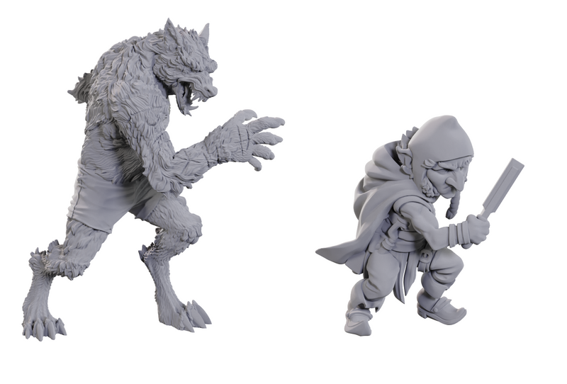 Critical Role Unpainted Miniatures: Chetney Pock O'Pea & Werewolf