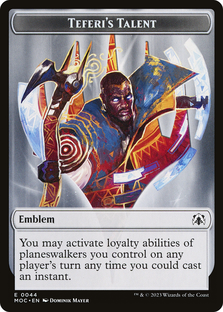 First Mate Ragavan // Teferi's Talent Emblem Double-Sided Token [March of the Machine Commander Tokens]