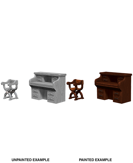 WizKids Deep Cuts Unpainted Miniatures: Desk & Chair