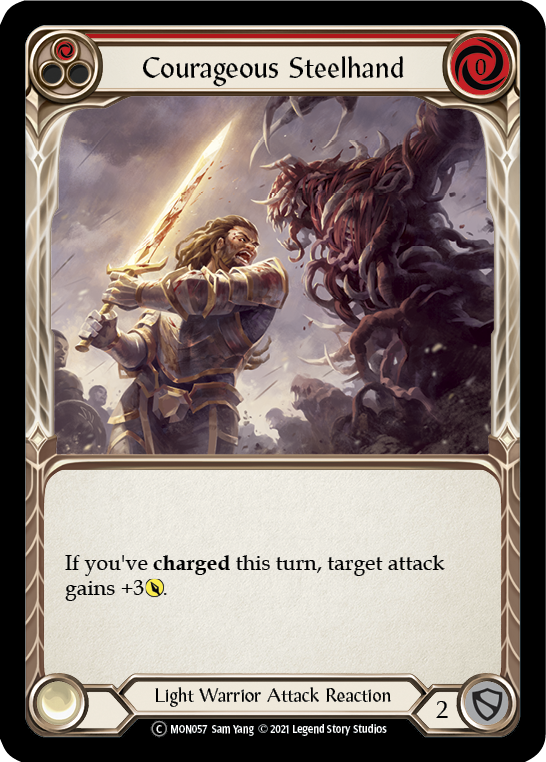 Courageous Steelhand (Red) (Rainbow Foil) [U-MON057-RF] Unlimited Edition Rainbow Foil